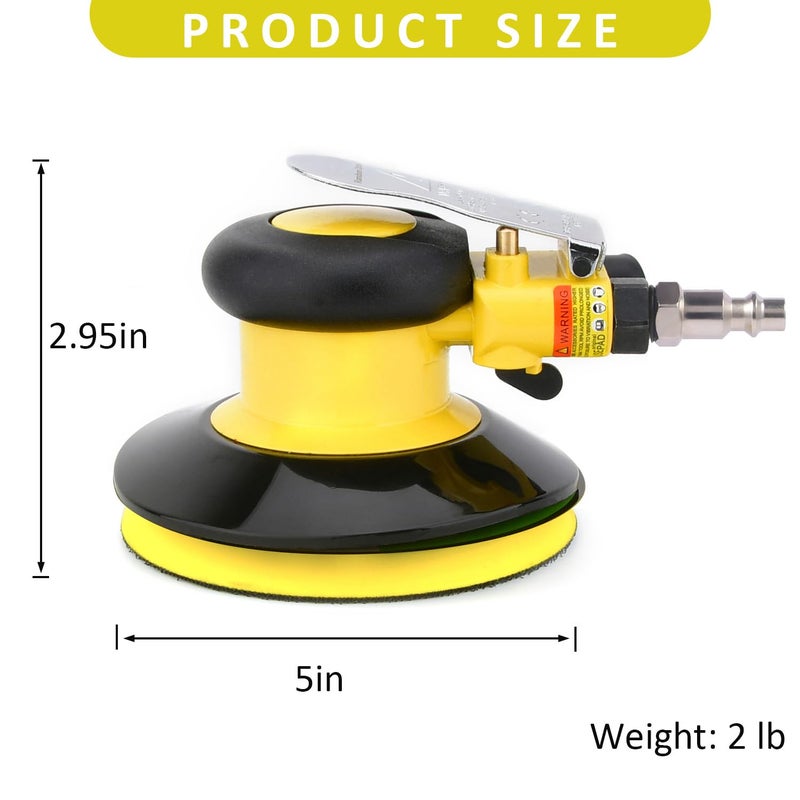 Gedu Professional Air Random Orbital Palm Sander, Dual Action Pneumatic Sander, Low Vibration, Heavy Duty â€¦ (5-inch Yellow) - Image 2
